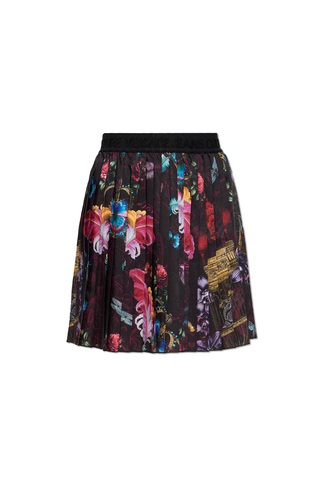 Black Pleated skirt with colorful print Versace Jeans